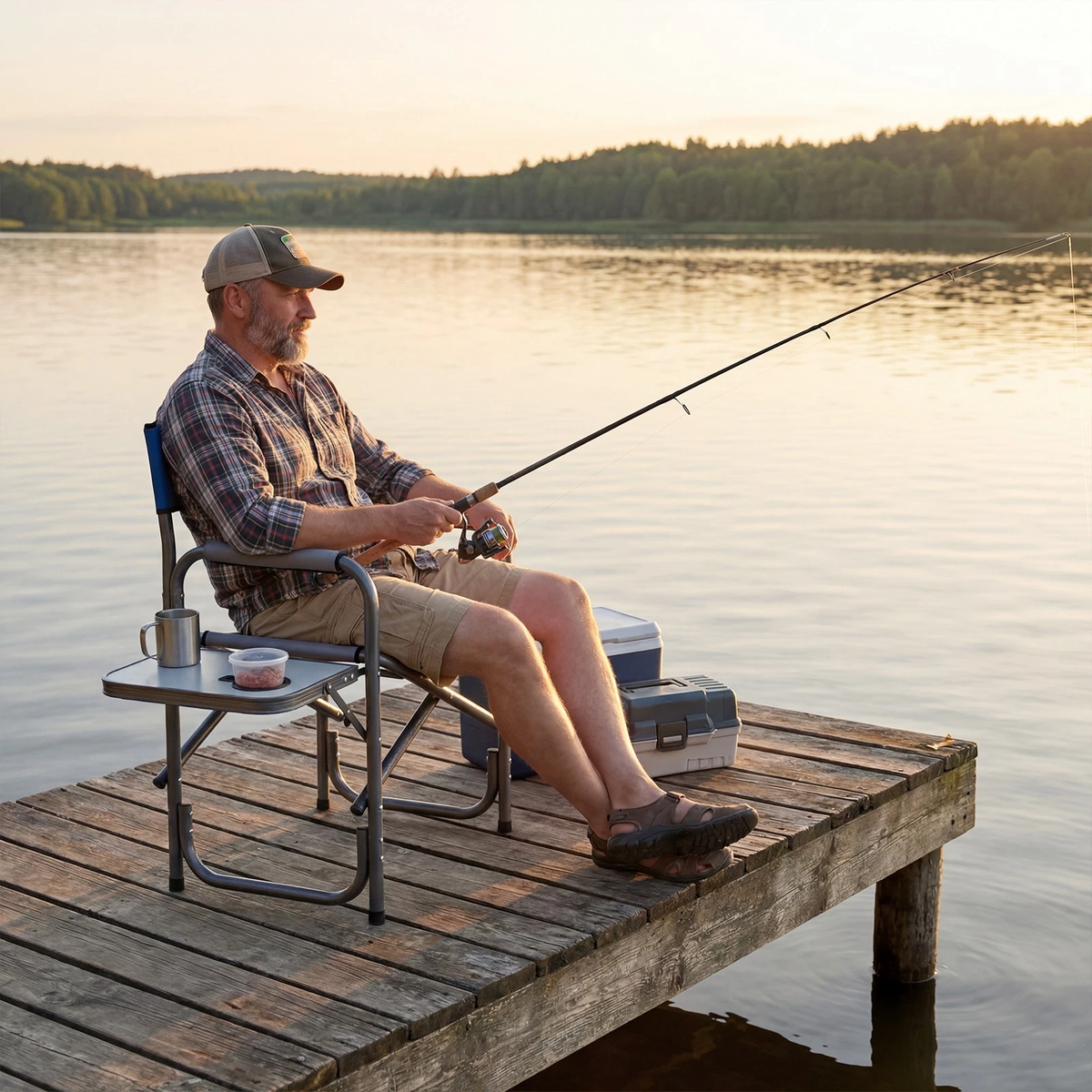 Folding Camping Chair, Lightweight Portable Directors Chair with Side Table