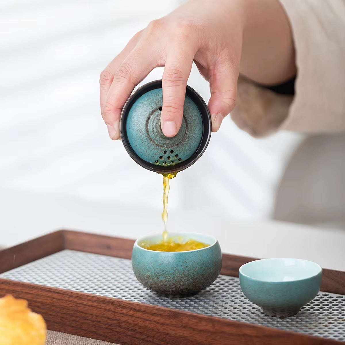 Portable Gourd-Shaped Ceramic Teapot - Kung Fu Tea Set with Storage Bag