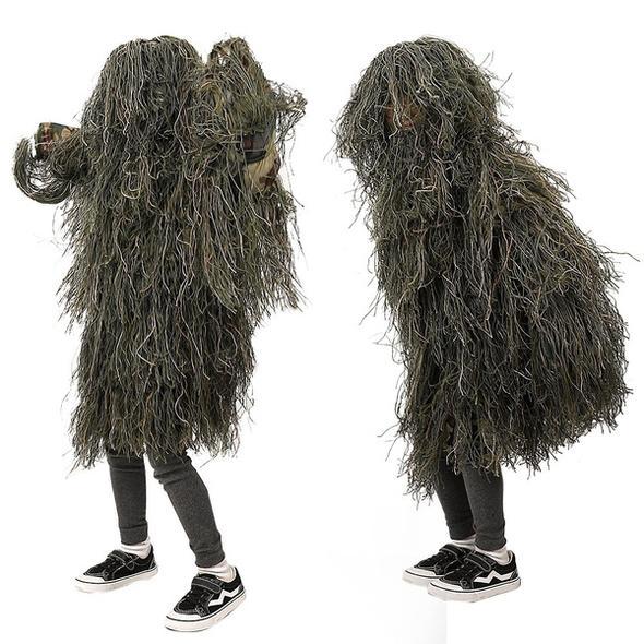 3D Camouflage Ghillie Suit Set with Jacket, Pants, Hood & Carry Bag 5-in-1