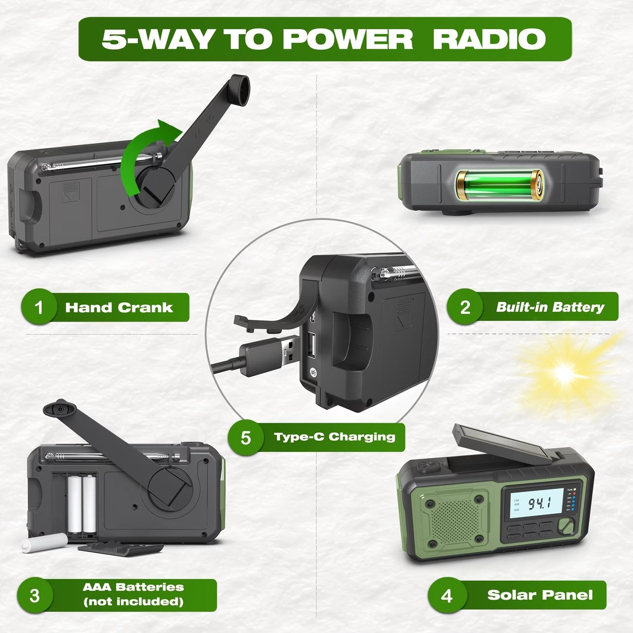 Emergency Hand-Crank Solar Weather Radio