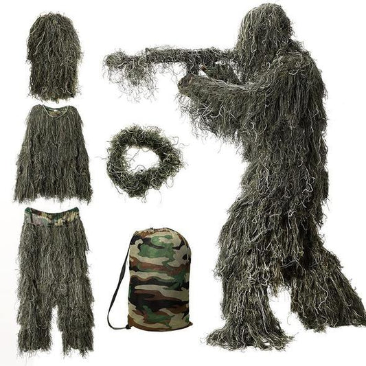 3D Camouflage Ghillie Suit Set with Jacket, Pants, Hood & Carry Bag 5-in-1