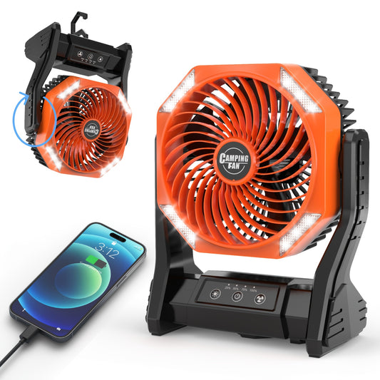 20000mAh Camping Fan with LED Light & Brushless Motor