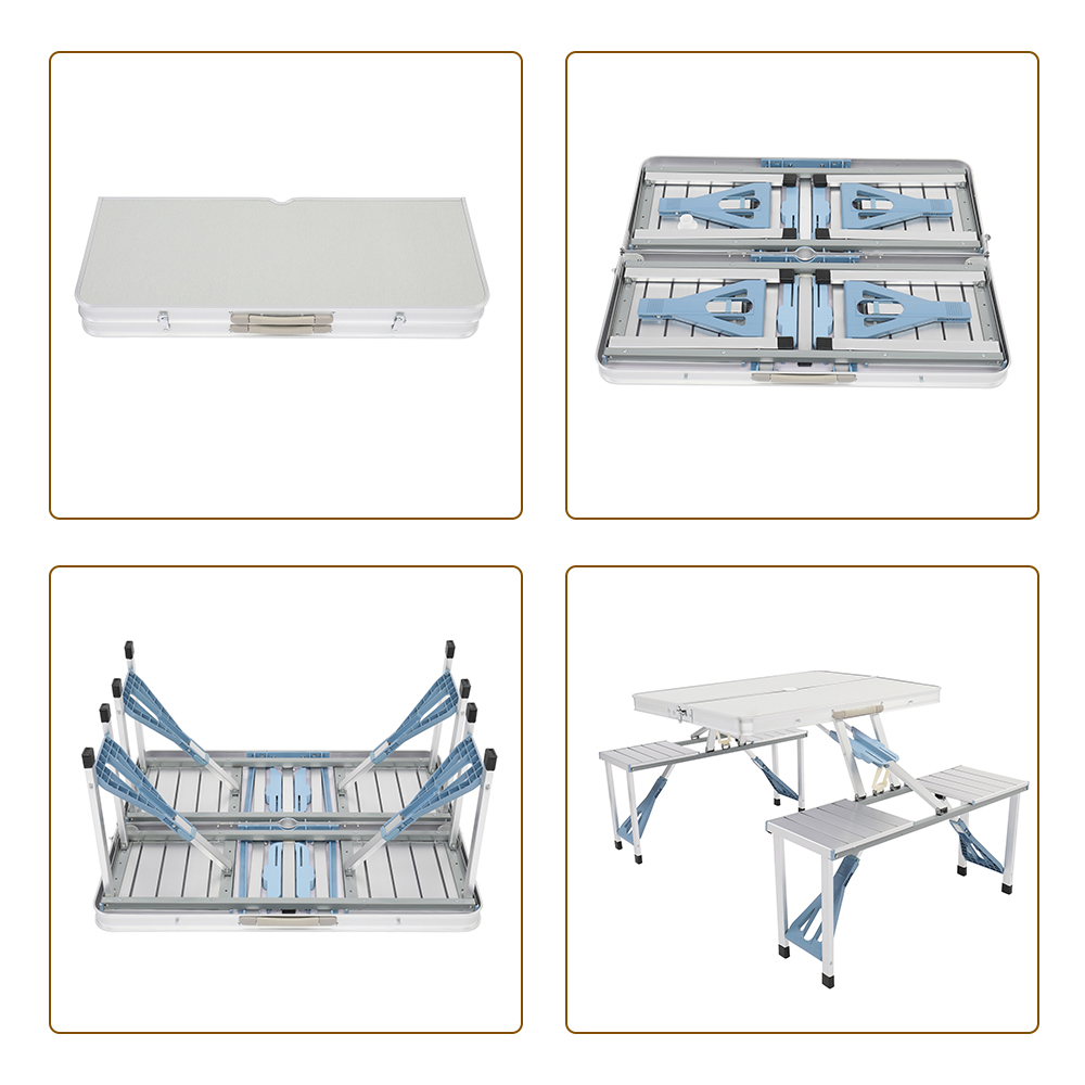 Portable Folding Camping Picnic Table Set, with Umbrella Hole for Outdoor