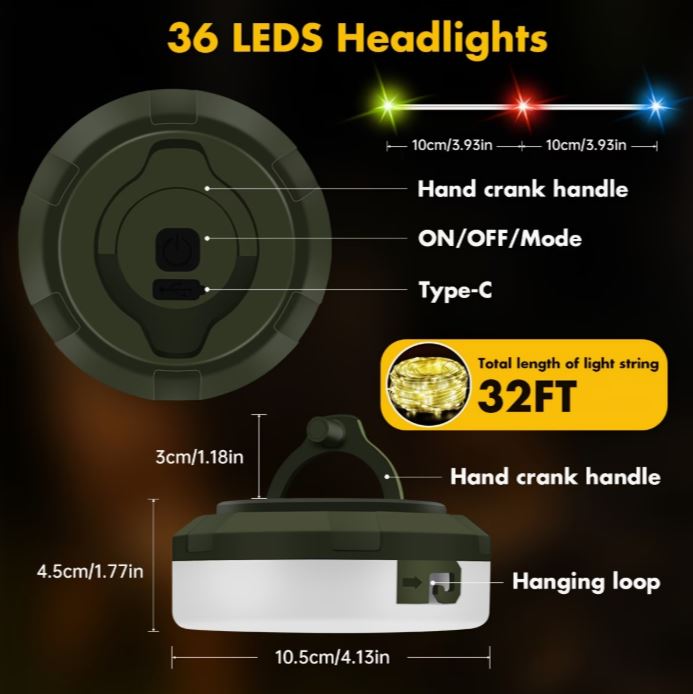 RECHARGEABLE LED CAMPING LANTERN - 32FT
