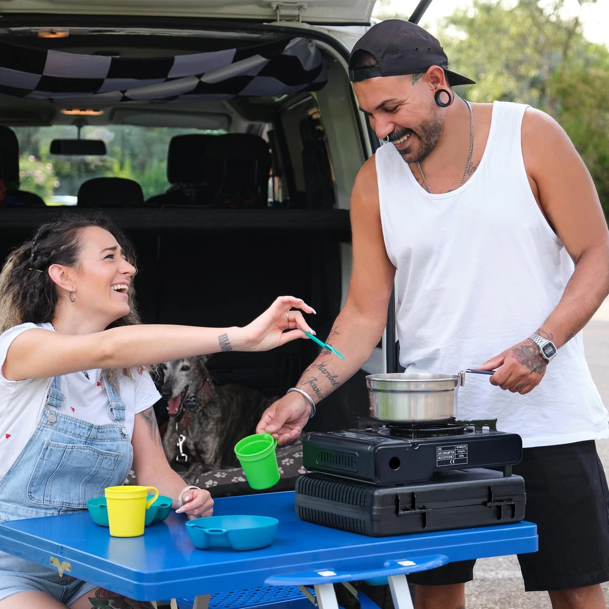 Portable Camping Stove — Dual Fuel with Case & 26in Propane Regulator Hose
