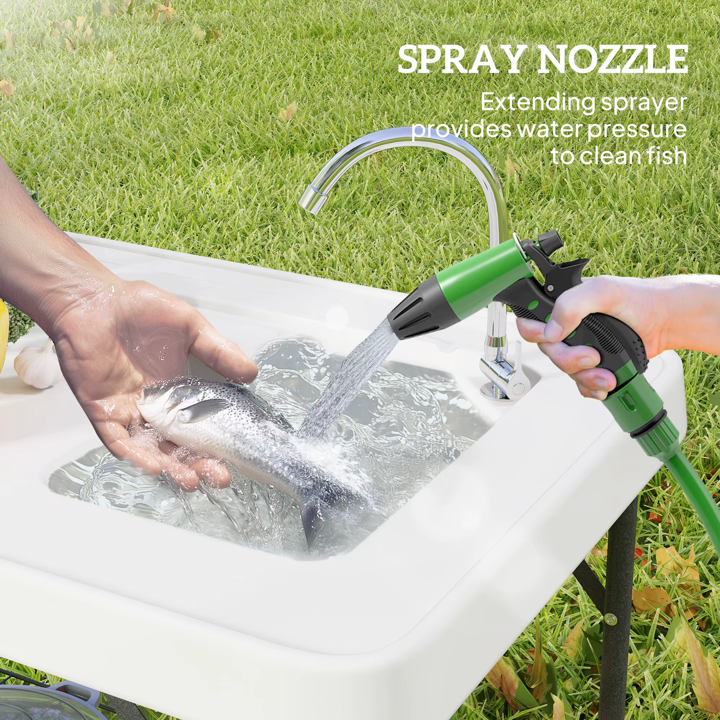 Folding Fish Cleaning Station — Table with Sink & Sprayer
