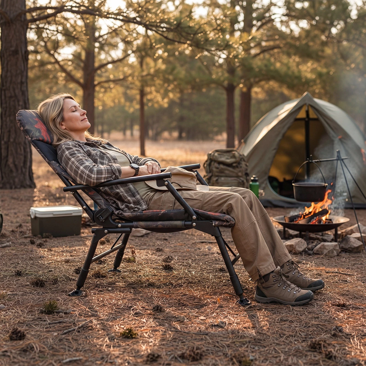 Oversized Foldable Fishing Chair — Camping Chair w/ Large Adjustable Feet & Armrest