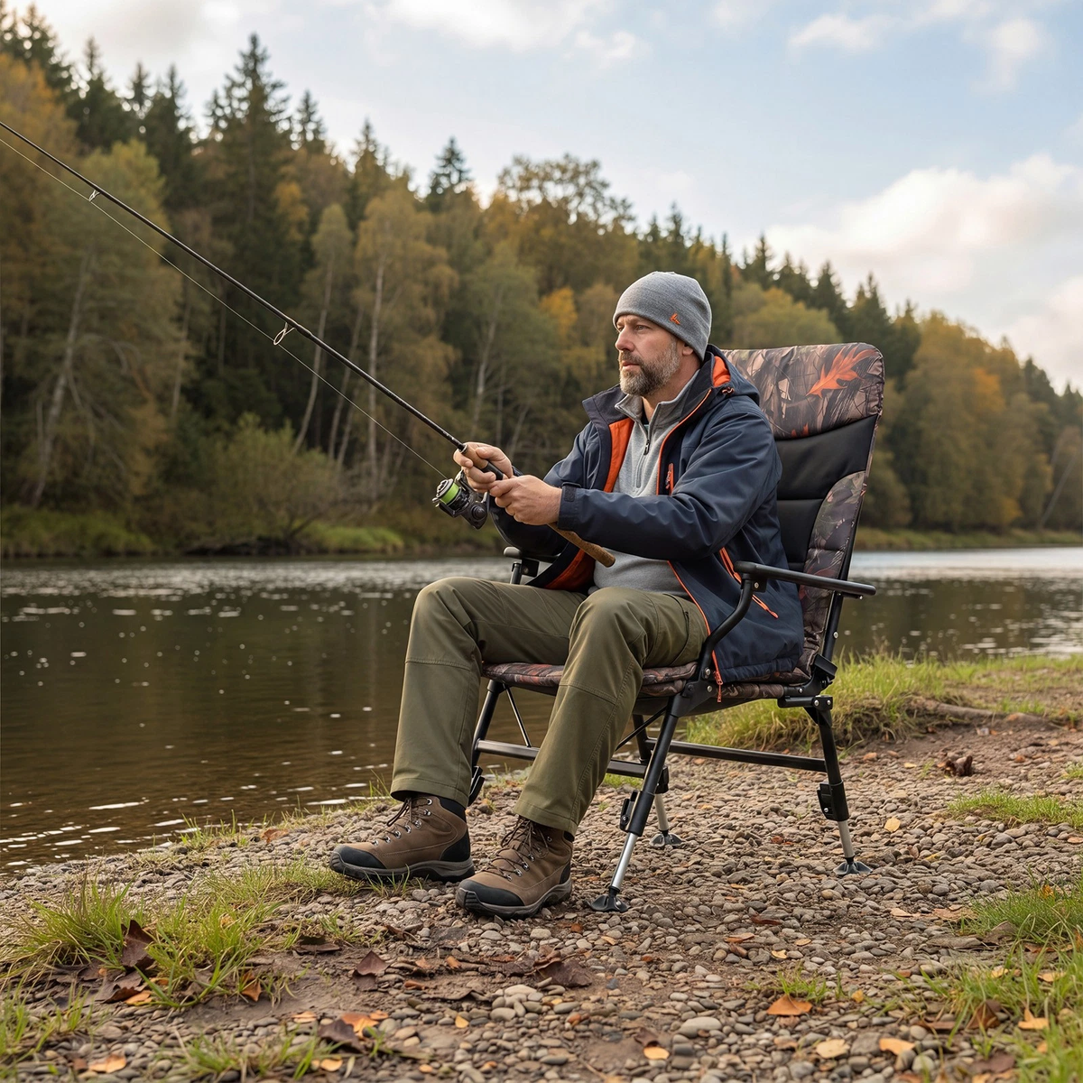 Oversized Foldable Fishing Chair — Camping Chair w/ Large Adjustable Feet & Armrest