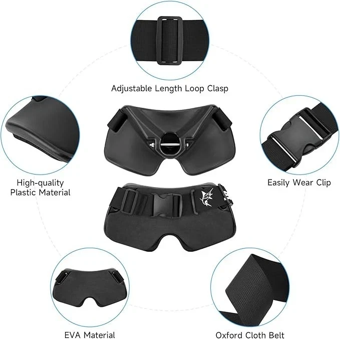 Adjustable Fishing Rod Holder Waist Belt — feature callouts: adjustable loop clasp, easy-wear clip, EVA material, Oxford cloth belt