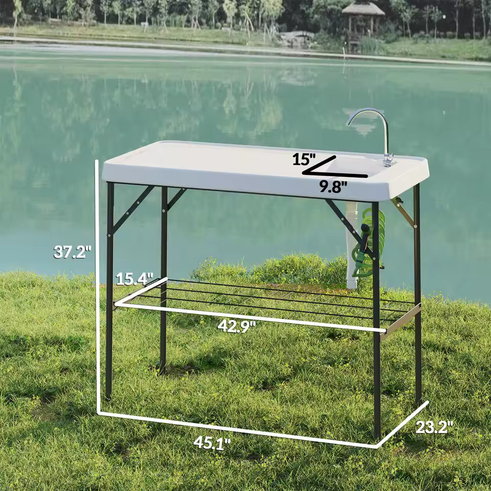 Folding Fish Cleaning Station — Table with Sink & Sprayer
