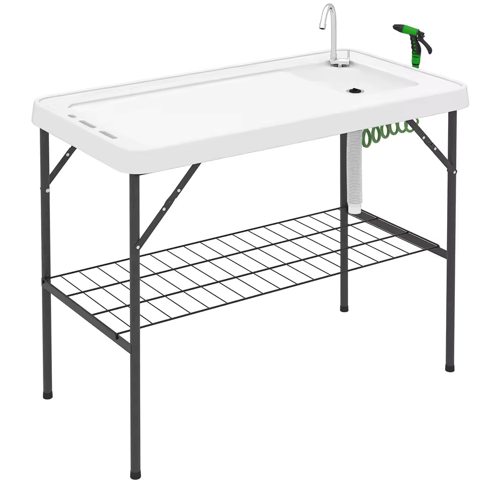 Folding Fish Cleaning Station — Table with Sink & Sprayer