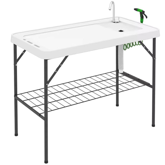 Folding Fish Cleaning Station — Table with Sink & Sprayer