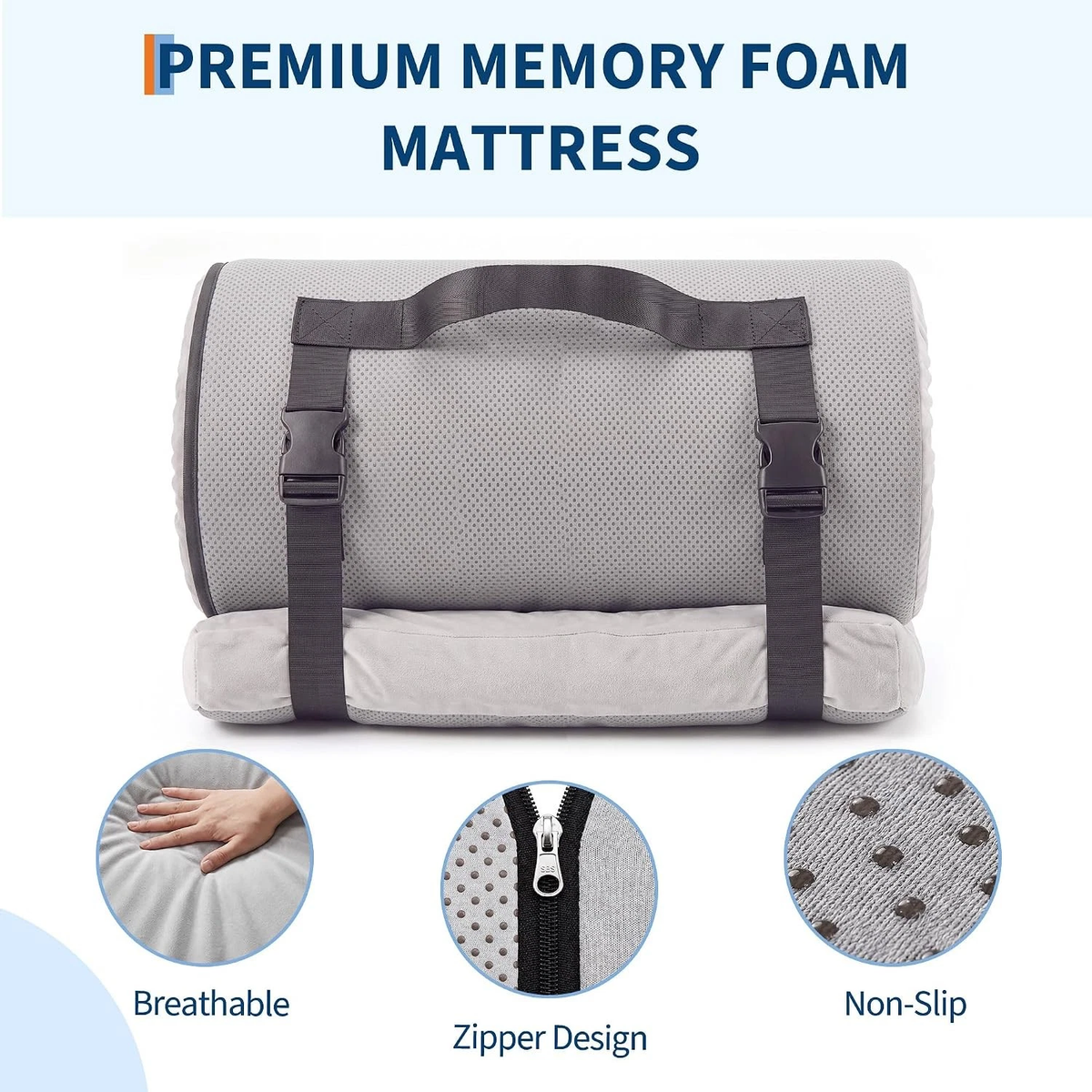 Memory Foam Camping Mattress — 75"×30"×3" Roll-Up Sleeping Pad
