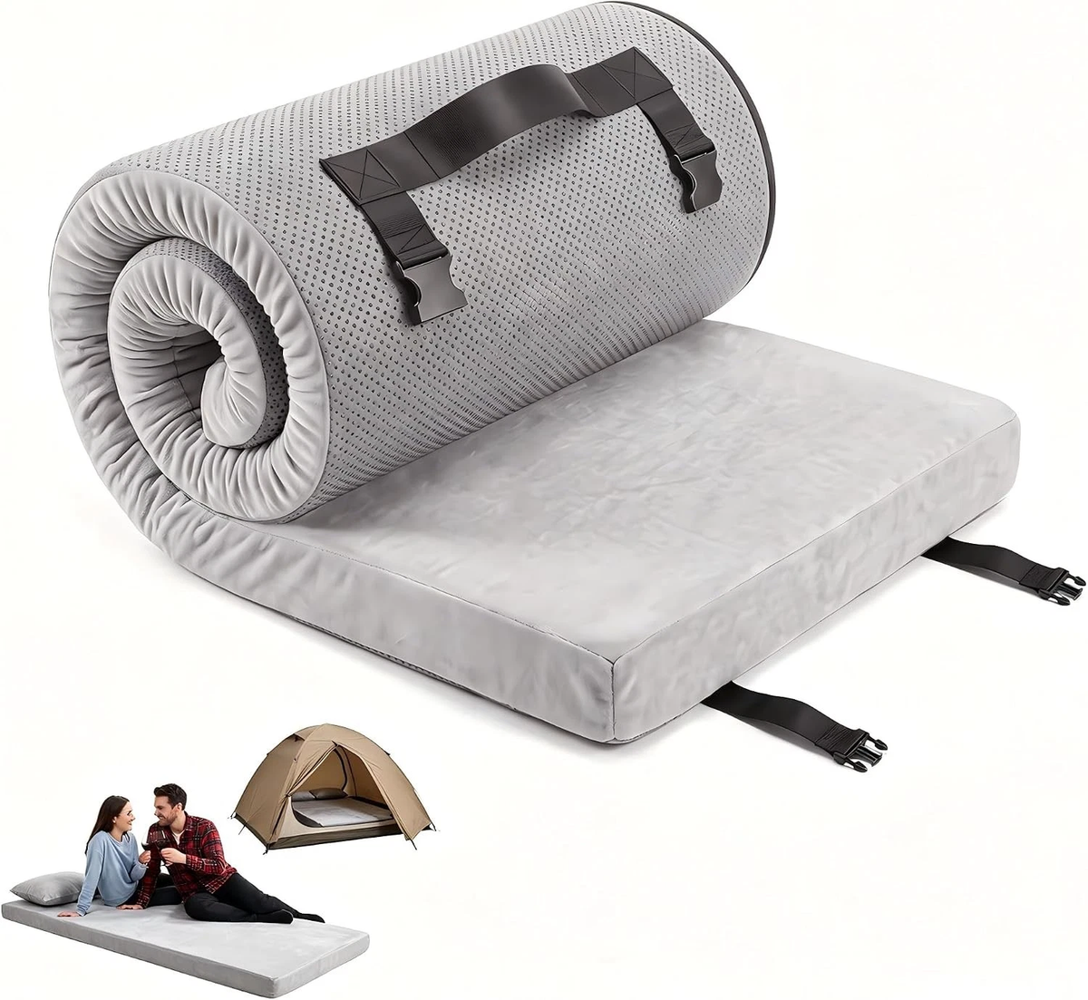 Memory Foam Camping Mattress — 75"×30"×3" Roll-Up Sleeping Pad