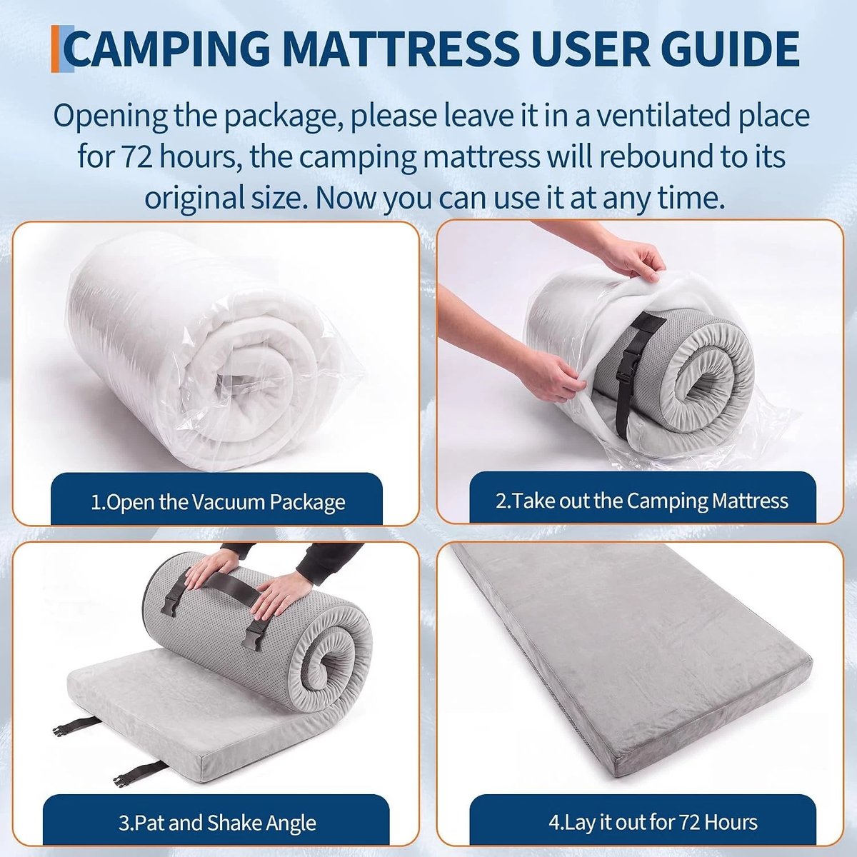 Memory Foam Camping Mattress — 75"×30"×3" Roll-Up Sleeping Pad