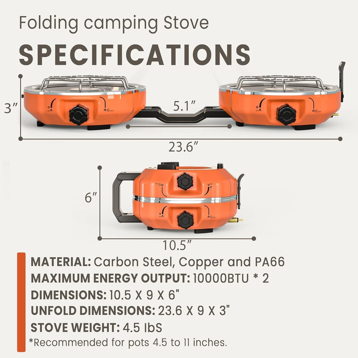 20,000 BTU 2-Burner Propane Camping Stove — Portable Folding Camp Stove