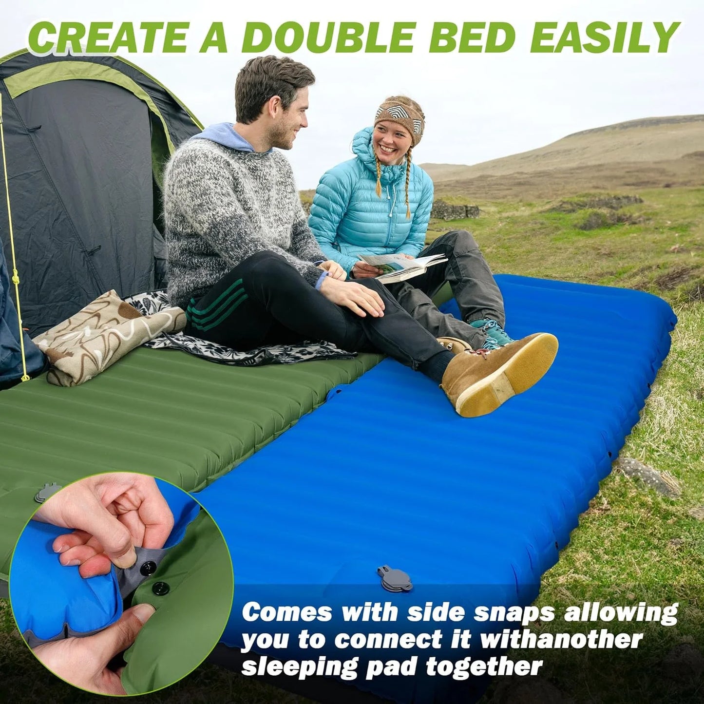 Ultralight Camping Sleeping Pad with Built-In Pump & Pillow