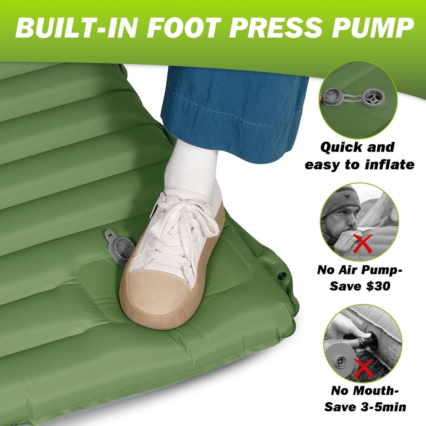 Ultralight Camping Sleeping Pad with Built-In Pump & Pillow