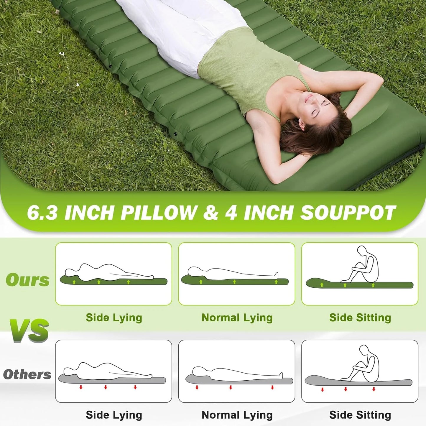 Ultralight Camping Sleeping Pad with Built-In Pump & Pillow