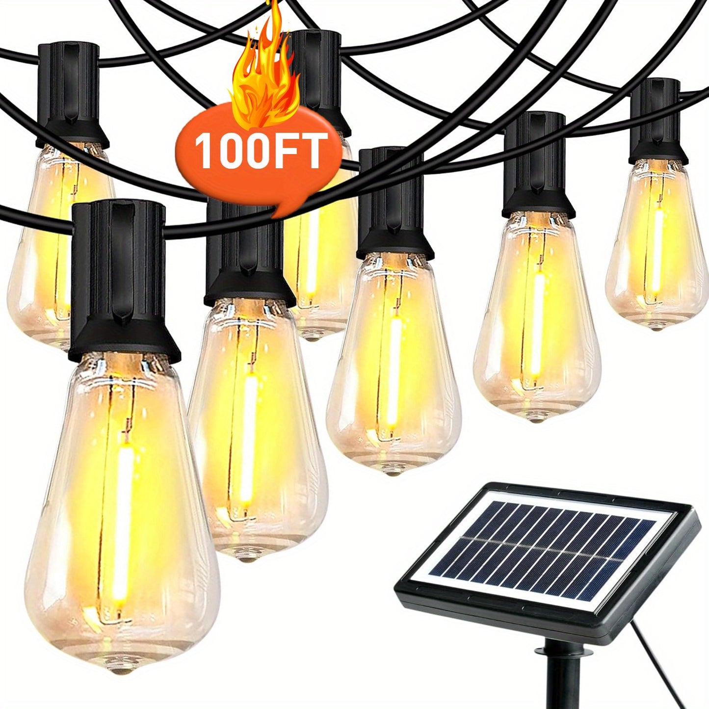Solar Outdoor String Lights — Shatterproof ST38 Edison Bulbs