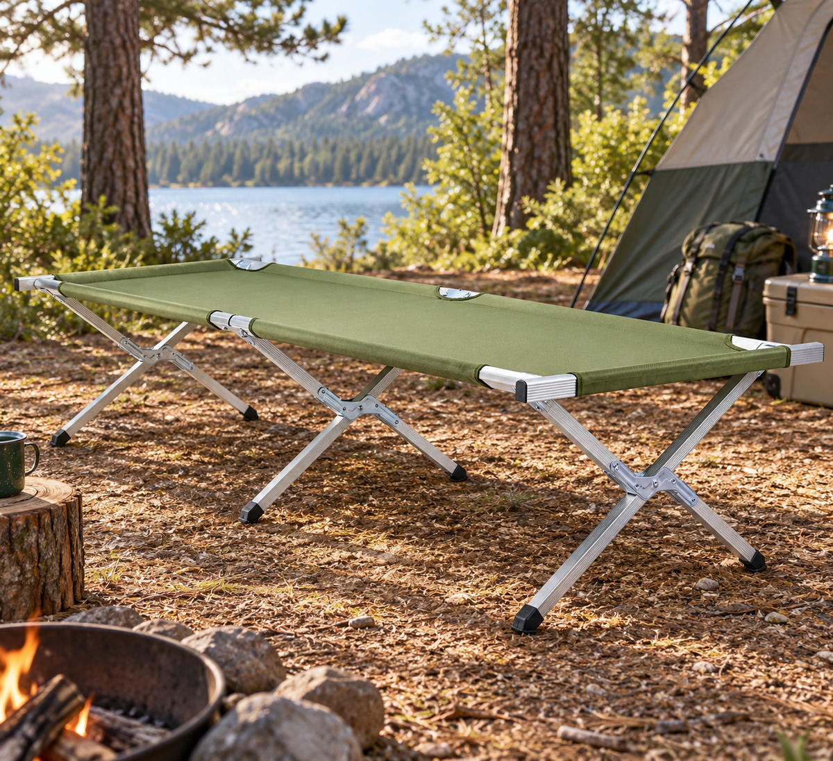 Trailhead Cot — Extra Wide Heavy Duty Camping Cot with Steel X-Frame
