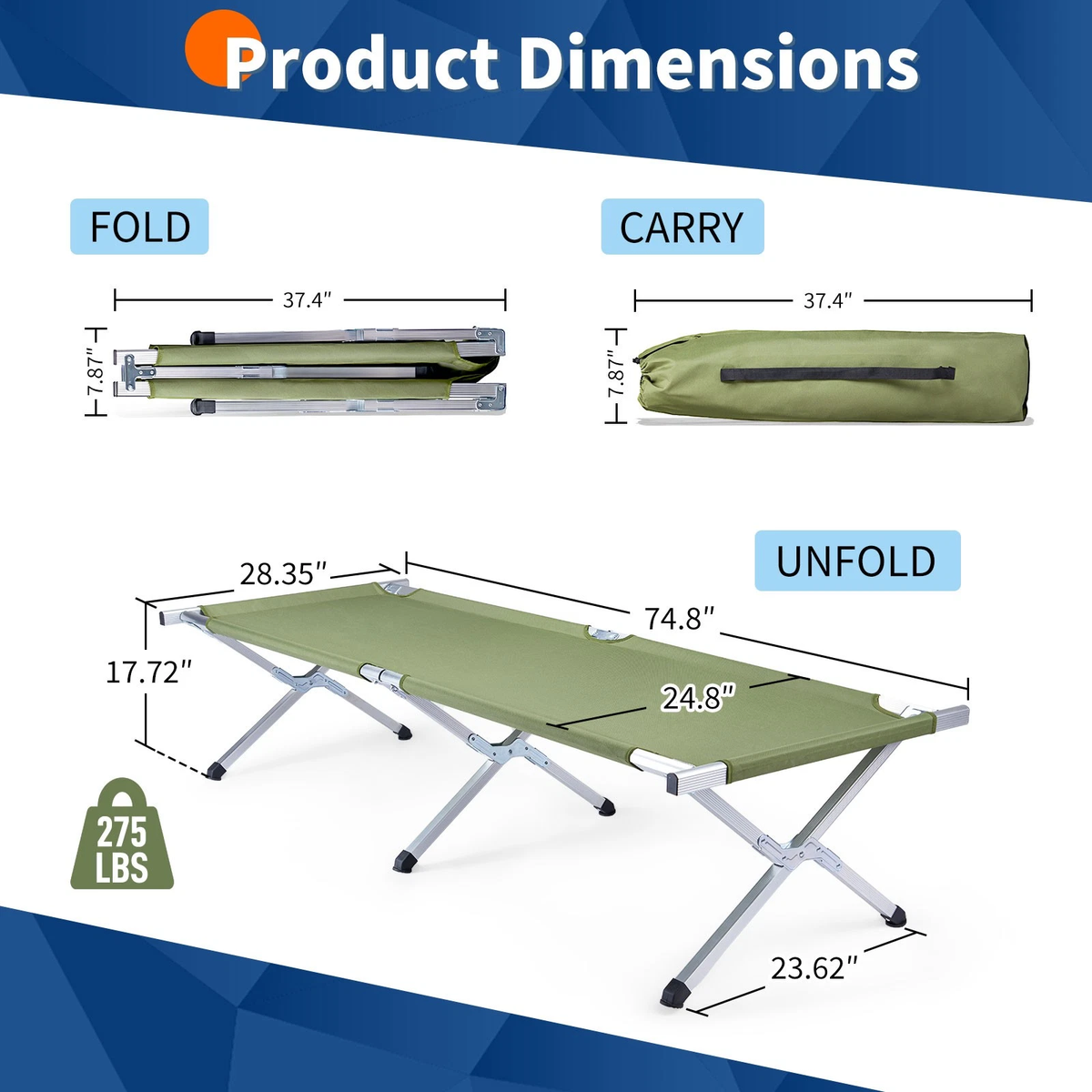 Trailhead Cot — Extra Wide Heavy Duty Camping Cot with Steel X-Frame