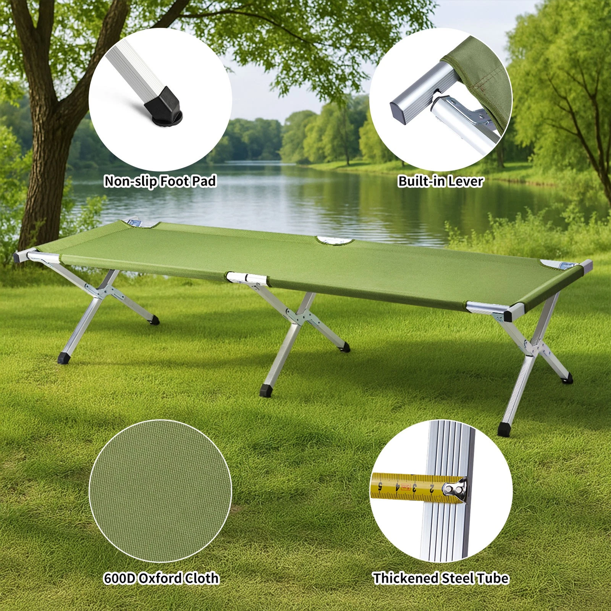 Trailhead Cot — Extra Wide Heavy Duty Camping Cot with Steel X-Frame