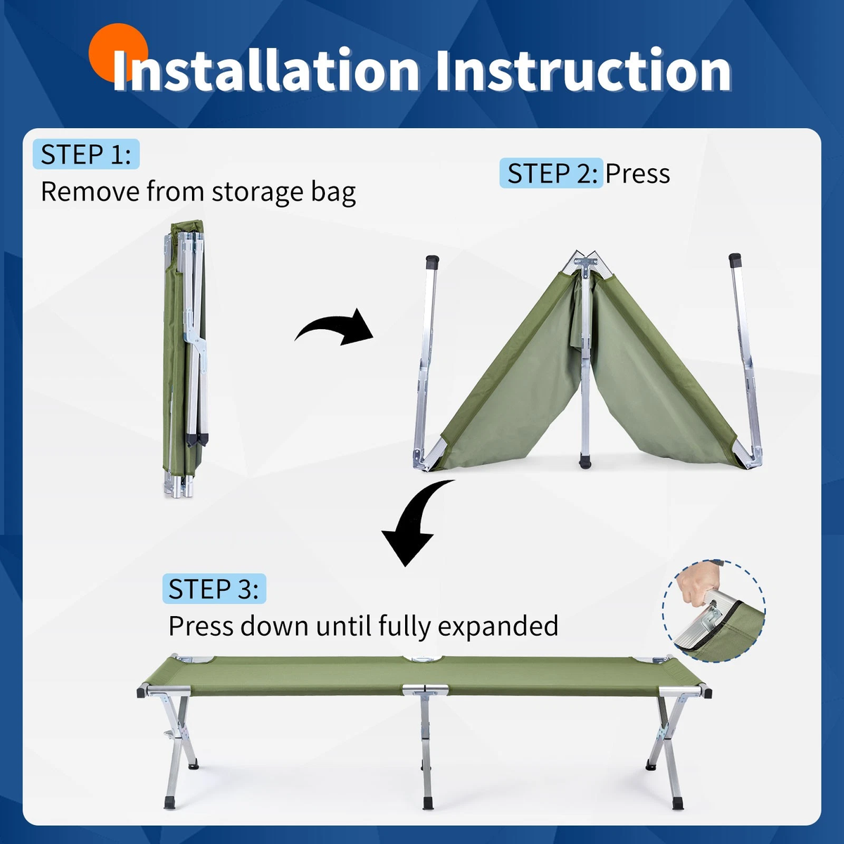 Trailhead Cot — Extra Wide Heavy Duty Camping Cot with Steel X-Frame